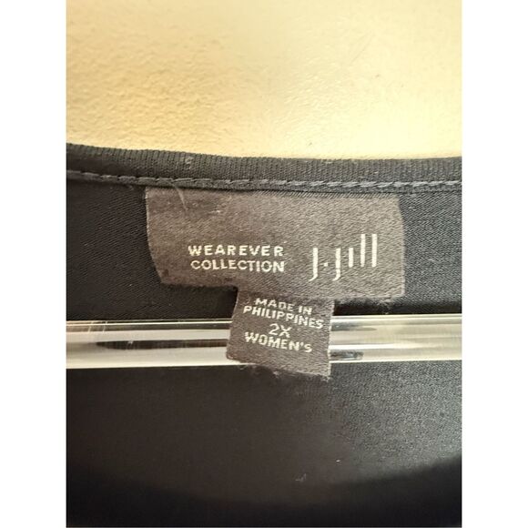 J.Jill Women's Wearever Black White Geometric Tunic Blouse 2X 3/4 Sleeve Faux La - Picture 2 of 4